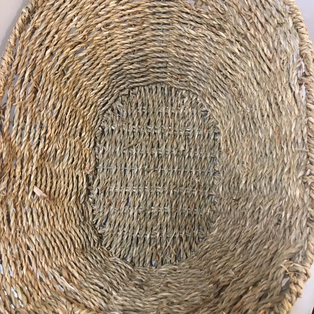 Woven Seagrass Storage Basket Home OS Tan Oval With Handles Cottagecore Bohemian